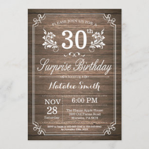Surprise Rustic 30th Birthday Invitation Floral Kaart
