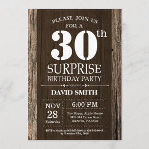 Surprise Rustic 30th Birthday Invitation Vintage Kaart