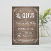 Surprise Rustic 40th Birthday Invitation Floral Kaart (Staand voorkant)