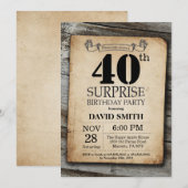 Surprise Rustic 40th Birthday Invitation Vintage Kaart (Voorkant / Achterkant)
