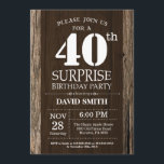 Surprise Rustic 40th Birthday Invitation Vintage Kaart<br><div class="desc">Verrassend Rustic 40th Birthday Invitation with Rustic Wood Background. Retroland. Volwassen verjaardag. Mannelijke Mannen of vrouwen: Birthday. Kinder jongen of meisje Lady Teenage Bday Invite. 13e 15e 16e 18e 21e 30e 40e 50e 60e 70e 90e 100e. Elke leeftijd. Voor verdere aanpassing, te klikken gelieve de knoop "van de Aanpassing het"en...</div>