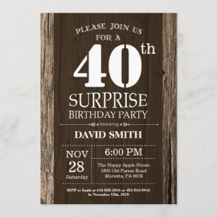 Surprise Rustic 40th Birthday Invitation Vintage Kaart