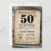 Surprise Rustic 50th Birthday Invitation  Kaart (Voorkant)