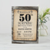 Surprise Rustic 50th Birthday Invitation  Kaart (Staand voorkant)