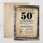 Surprise Rustic 50th Birthday Invitation  Kaart (Voorkant / Achterkant)