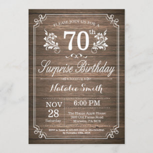 Surprise Rustic 70th Birthday Invitation Floral Kaart
