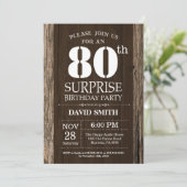 Surprise Rustic 80th Birthday Invitation Vintage Kaart (Staand voorkant)