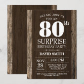 Surprise Rustic 80th Birthday Invitation Vintage Kaart (Voorkant / Achterkant)