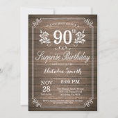 Surprise Rustic 90th Birthday Invitation Floral Kaart (Voorkant)