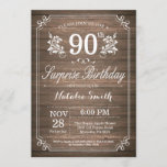 Surprise Rustic 90th Birthday Invitation Floral Kaart<br><div class="desc">Verrassend Rustic 90th Birthday Invitation with Rustic Wood Background and Floral Flower Pattern. Volwassen verjaardag. Mannelijke Mannen of vrouwen: Birthday. Kinder jongen of meisje Lady Teenage Bday Invite. 13e 15e 16e 18e 21e 30e 40e 50e 60e 70e 90e 100e. Elke leeftijd. Voor verdere aanpassing, te klikken gelieve de knoop "van...</div>