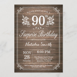 Surprise Rustic 90th Birthday Invitation Floral Kaart
