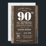 Surprise Rustic 90th Birthday Invitation Vintage Kaart<br><div class="desc">Verrassend Rustic 90th Birthday Invitation with Rustic Wood Background. Retroland. Volwassen verjaardag. Mannelijke Mannen of vrouwen: Birthday. Kinder jongen of meisje Lady Teenage Bday Invite. 13e 15e 16e 18e 21e 30e 40e 50e 60e 70e 90e 100e. Elke leeftijd. Voor verdere aanpassing, te klikken gelieve de knoop "van de Aanpassing het"en...</div>