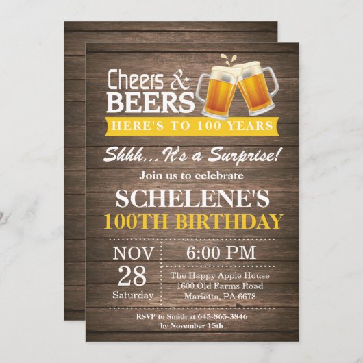 Surprise Rustic Cheers and Beers 100ste verjaardag Kaart (Voorkant / Achterkant)