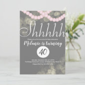 Surprise Shhhhhhhhhhh Pearl Bokeh Birthday Party Kaart (Staand voorkant)