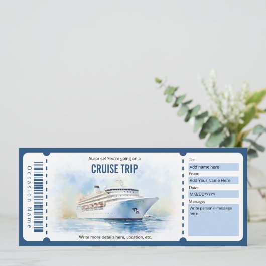 Surprise Ship Cruise Ticket Sjabloon Kaart (Staand voorkant)