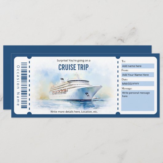 Surprise Ship Cruise Ticket Sjabloon Kaart (Voorkant / Achterkant)