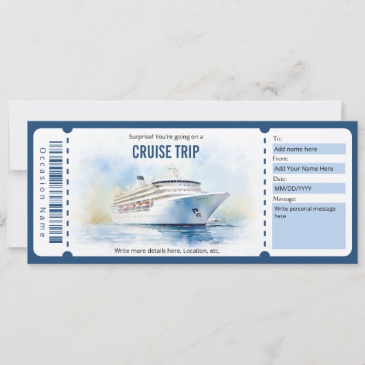 Surprise Ship Cruise Ticket Sjabloon Kaart (Voorkant)