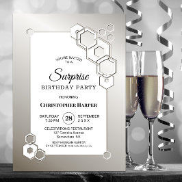 Surprise Silver Geometric Birthday Party Kaart