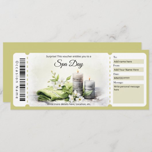 Surprise Spa Day Cadeaubon Sjabloon Kaart (Voorkant / Achterkant)