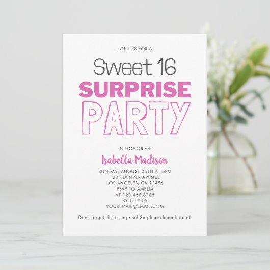 Surprise Sweet 16 roze verjaardagsfeestje Kaart (Staand voorkant)