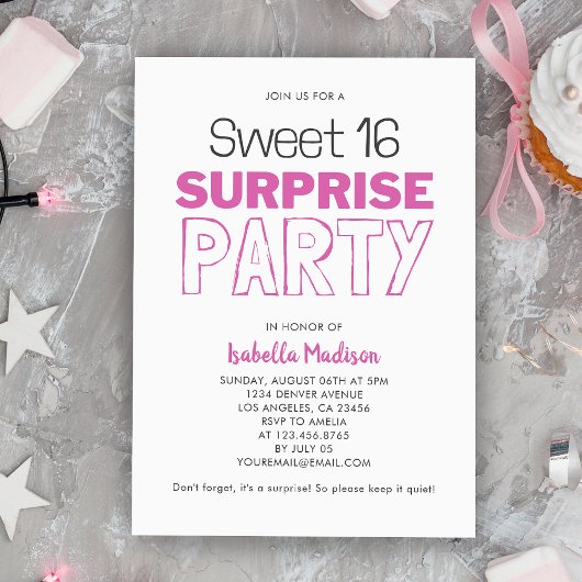 Surprise Sweet 16 roze verjaardagsfeestje Kaart