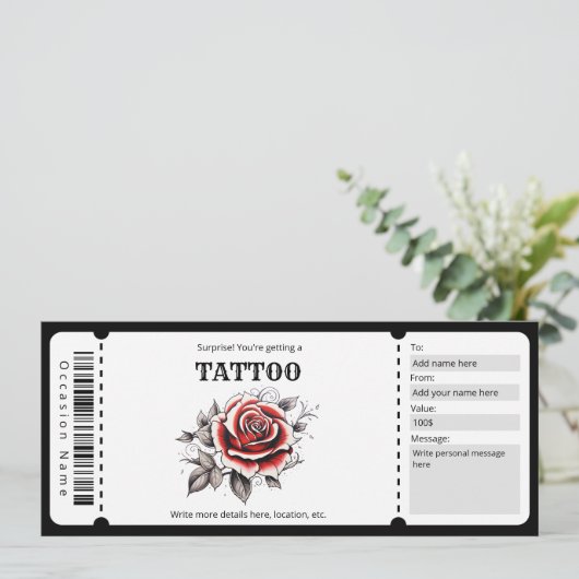 Surprise Tattoo Ticket Sjabloon, Kaart (Staand voorkant)