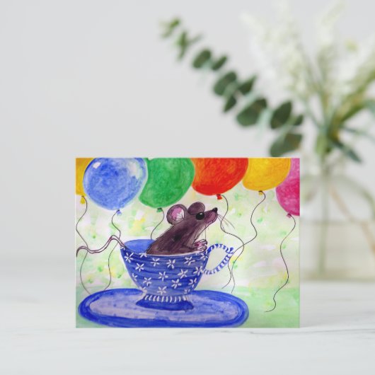 Surprise Tea Cup Muis Briefkaart (Staand voorkant)