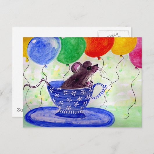 Surprise Tea Cup Muis Briefkaart (Voorkant / Achterkant)