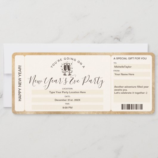 Surprise Ticket Oud en Nieuw Party Voucher Kaart (Voorkant)