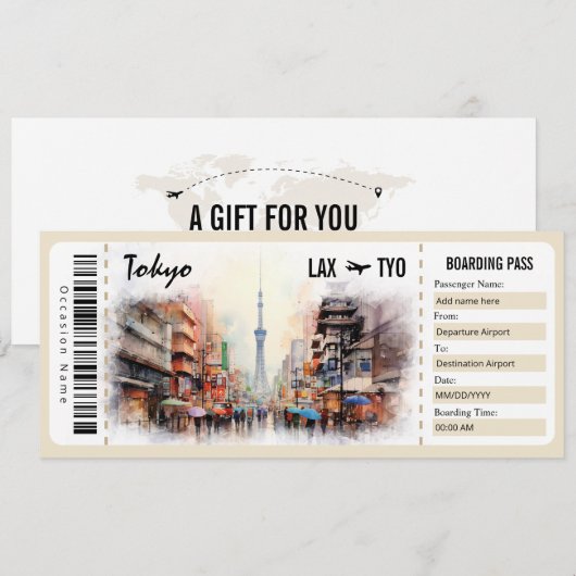 Surprise Tokyo Boarding Pass Cadeaubon INV Kaart (Voorkant / Achterkant)