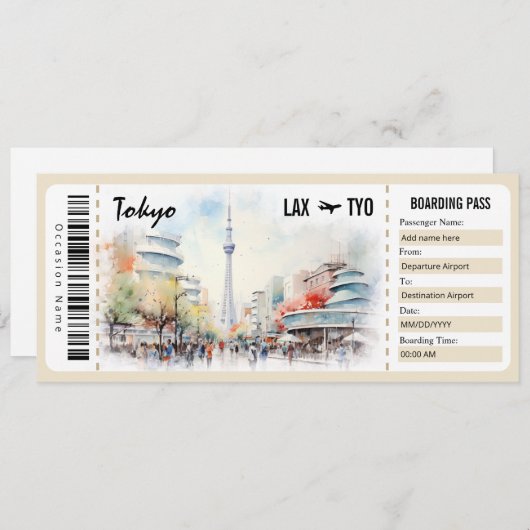 Surprise Tokyo Boarding Pass Cadeaubon INV Kaart (Voorkant / Achterkant)