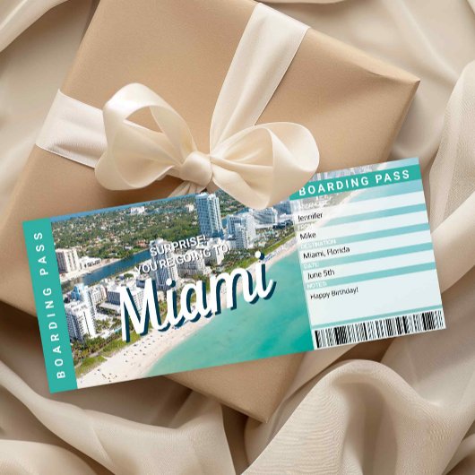 Surprise Trip to Miami Gift Boarding Pass Card Kaart