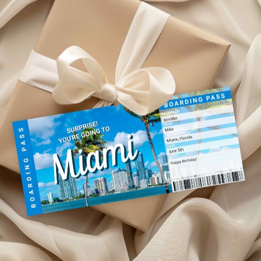 Surprise Trip to Miami Gift Boarding Pass Card Kaart