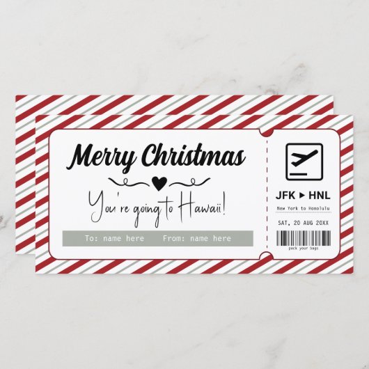 Surprise vakantie cadeaubon Digitaal of Gedrukt Feestdagenkaart (Voorkant / Achterkant)