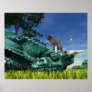 Surprise Visitor - Schattigee kat op het hoofd van Poster