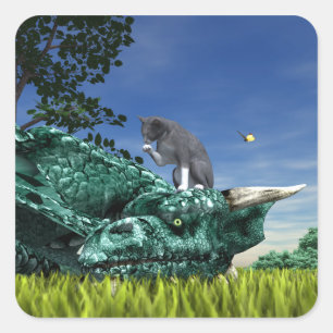 Surprise Visitor - Schattigee kat op het hoofd van Vierkante Sticker