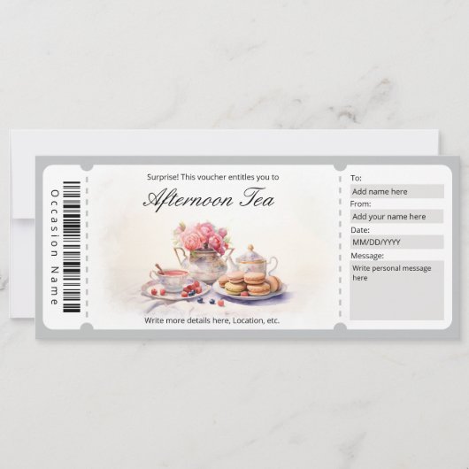Surprise Waterverf Afternoon Tea Voucher Sjabloon Kaart (Voorkant)