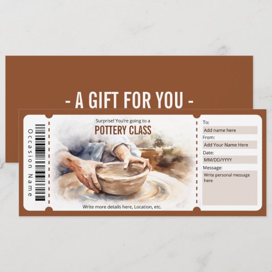 Surprise Waterverf Pottery Class Cadeaubon Kaart (Voorkant / Achterkant)