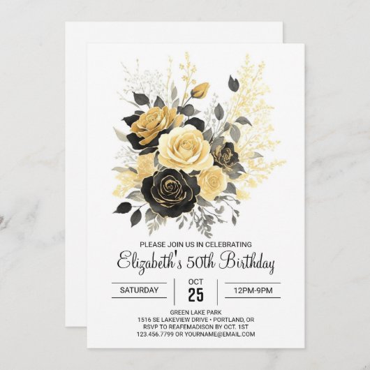 Surprise Wildbloemen Goud en zwart 50ste verjaarda Kaart (Voorkant / Achterkant)