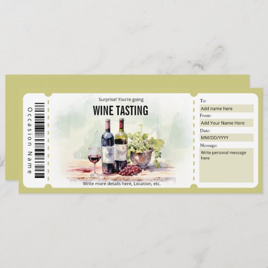 Surprise Wine Tasting Cadeaubon Sjabloon Kaart (Voorkant / Achterkant)