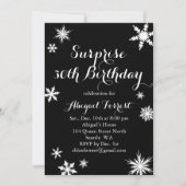 Surprise Winter Birthday Uitnodiging - zwart (Voorkant)