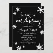Surprise Winter Birthday Uitnodiging - zwart (Voorkant / Achterkant)