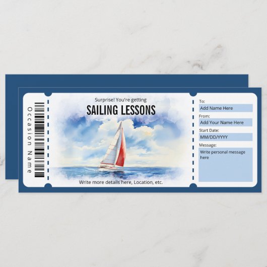 Surprise Zeilcursus Cadeaubon Kaart (Voorkant / Achterkant)