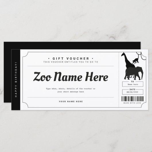Surprise Zoo Gift Ticket Voucher Certificate (Voorkant / Achterkant)