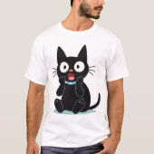 Surprised Black Cartoon Cat T-shirt (Voorkant)