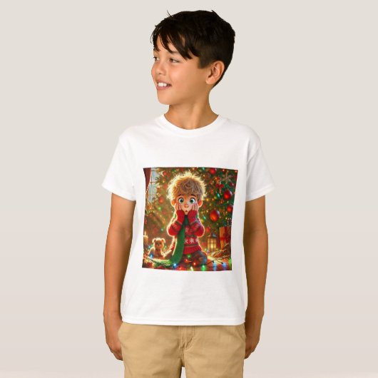 Surprised Boy Christmas Magic - Kinder feestelijke T-shirt (Voorkant volledig)