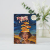 Surprised Breakfast Lady Pancakes Coffee Pink Cow Briefkaart (Staand voorkant)