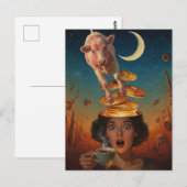 Surprised Breakfast Pancakes Coffee Pink Cow Briefkaart (Voorkant / Achterkant)