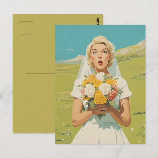 Surprised Bride in Spring Meadow Briefkaart (Voorkant / Achterkant)