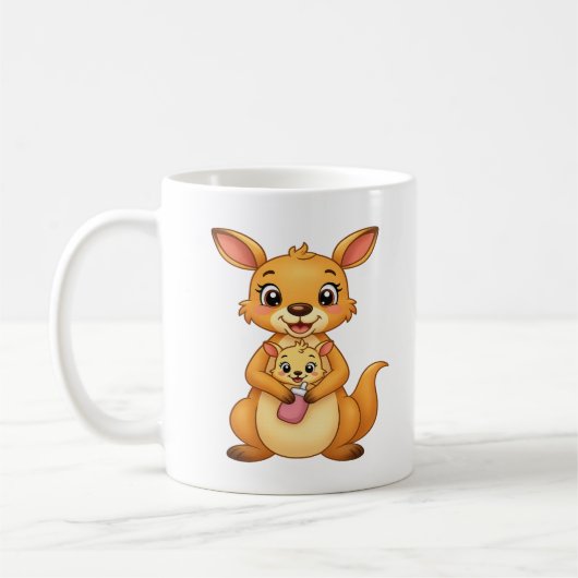Surprised Kangaroo and Her Baby - Double-Sided Mug Koffiemok (Links)